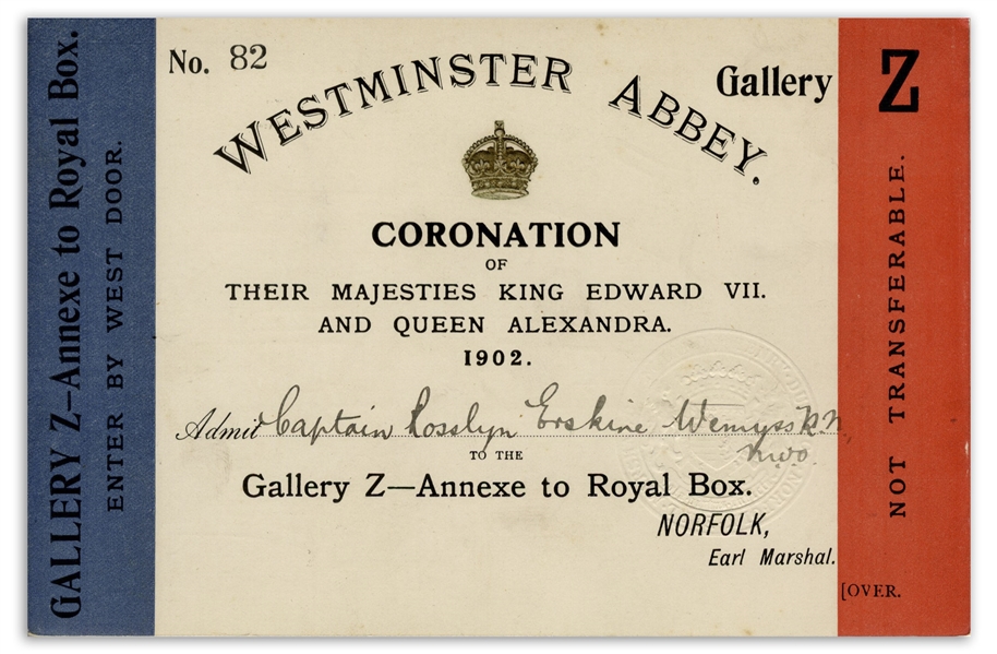 Admission Card to the Coronation of King Edward VII and Queen Alexandra in 1902